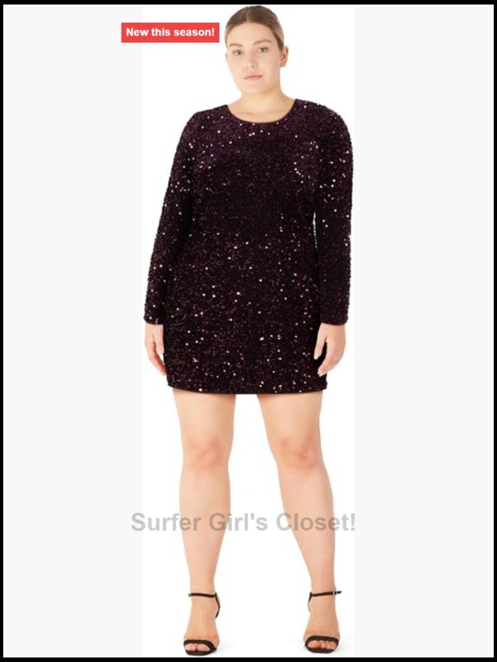 Plus Size Sequin Cocktail Dress Long Sleeve Shift Mini